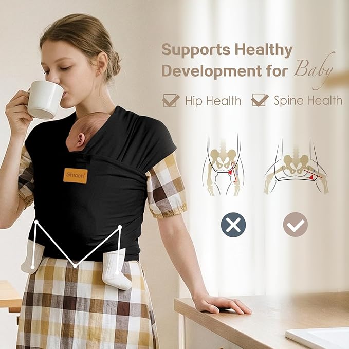 Baby Wrap Carrier, Baby Carrier Wrap Newborn(7-35lbs), Cotton Baby Sling Carriers Wearing Wrap Hands Free, Cozy Newborn Wrap One Size Fits All, Black