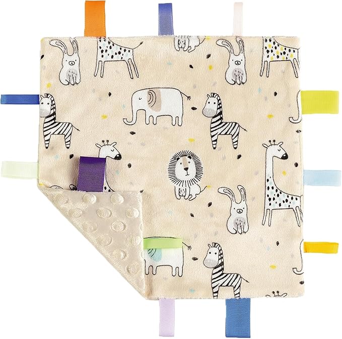 CREVENT Tag Security Blankets for Babies, Soft Small Loveys for Boys, Baby Comforter Sensory Blanket, Great Gifts for Birthday Baby Shower (10"X10" 4 Colors)