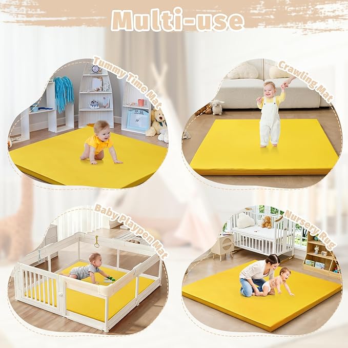 Waterproof Baby Play Mat for Floor 1.3"Thick Memory Foam 50*50 Cushion Playpen Playmat Tummy Time Crawling Mat Nursery Rug Pad Mattress Create Soft & Safe Area for Infants,Toddler,Kid,Yellow