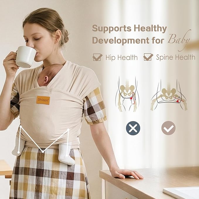 Baby Wrap Carrier, Baby Carrier Wrap Newborn(7-35lbs), Cotton Baby Sling Carriers Wearing Wrap Hands Free, Cozy Newborn Wrap One Size Fits All, Beige
