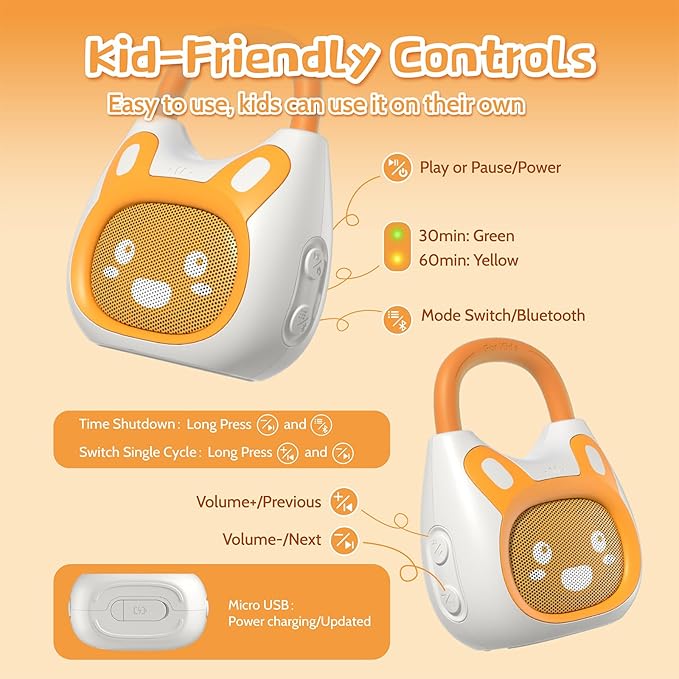 alilo Pocket Bunny Portable Kids Music Player, Musical Toys for Toddlers, Preloaded 120+ Stories/Music/Lullabies/White Noise,High Fidelity Sound Travel Bluetooth Speaker (with Strap and Ring)