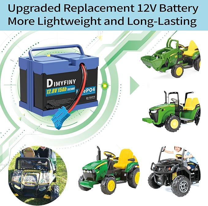 Upgraded 12 Volt Replacement Battery for Peg Perego John Deere Tractors,12V15AH, Extended Run Time Replacement for Kids Ride-On toy Cars, Built-in 20A BMS & 2A Fast Charger