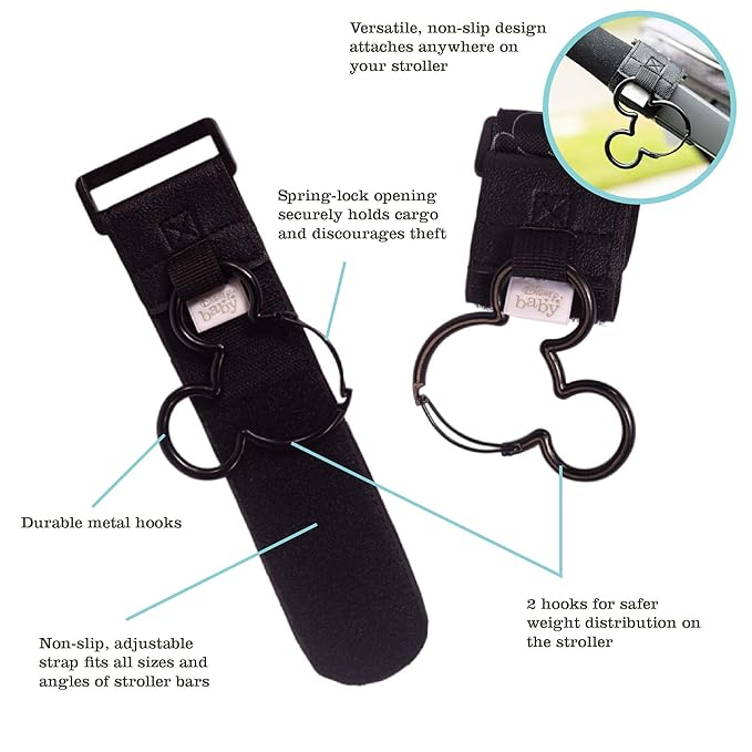Disney Baby by J.L. Childress Baby Stroller Hooks - Essential Travel Accessories for Mom, Carabiner Clip for Stroller, Heavy Duty, Holds Water Bottles & Diaper Bags - Mickey Mouse, 2 Pack
