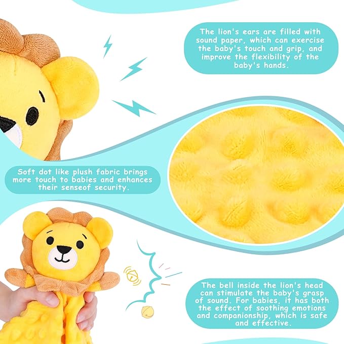 Lion Security Blankets for Babies,Lion Baby Security Blanket for Newborn Infant Toddler,Soft Baby Snuggle Toy Stuffed Animal Gifts for Kids Girls Boys,Yellow Lion Loveys for Babies,12in