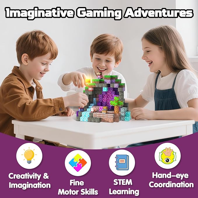 Magnetic Blocks, 150PCS Magnetic Building Blocks Light Up, Stacking Magnets for Kids, Sensory Toy for STEM Constructions Magnet Blocks for Boys Girls Age 3+, Christmas Birthday Gifts