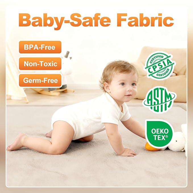 Ultra Soft Baby Play Mat for Floor, 59"×79" Playpen Mat, 1.3" Thick Memory Foam, Non-Slip Tummy Time Mat for Infants, Toddlers, and Kids – Water-Repellent Coral Velvet, Easy Care