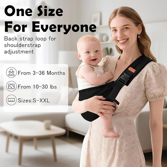 Baby Sling Carrier, Baby Carrier Newborn to Toddler with Adjustable Strap, Non-Slip Baby Half Wrapped Sling Hip Carrier 10-30lbs, Black