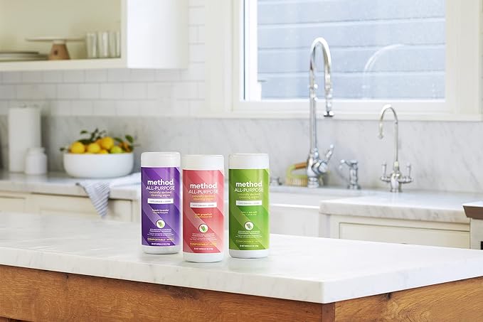 Method All-Purpose Cleaning Wipes, Lime + Sea Salt, Multi-Surface, Compostable, 70 Count (Pack of 6)