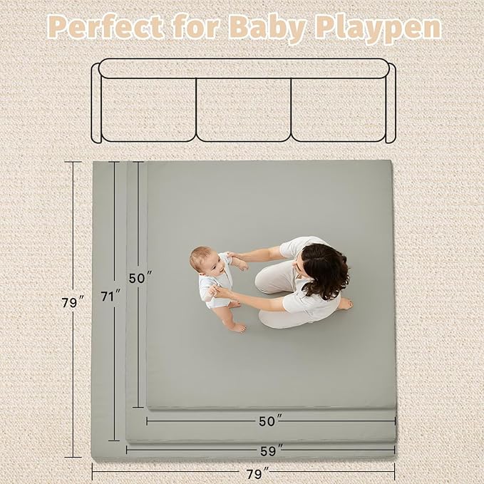 Waterproof Baby Play Mat for Floor 1.3" Thick Memory Foam 47 * 47 Cushion Playpen Playmat Tummy Time Crawling Mat Nursery Rug Pad Mattress Create Soft & Safe Area for Infants,Toddler,Kids,Grey