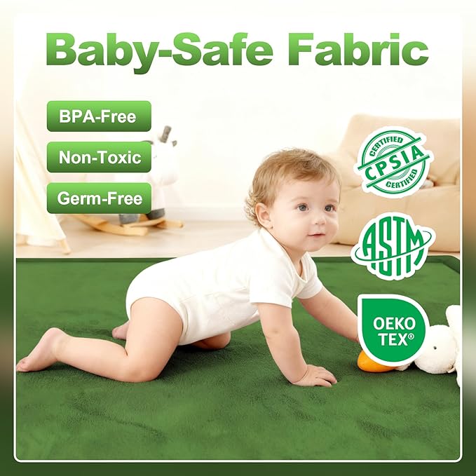 Ultra Soft Baby Play Mat for Floor, 59"×71" Playpen Mat, 1.3" Thick Memory Foam, Non-Slip Tummy Time Mat for Infants, Toddlers, and Kids – Water-Repellent Coral Velvet, Easy Care