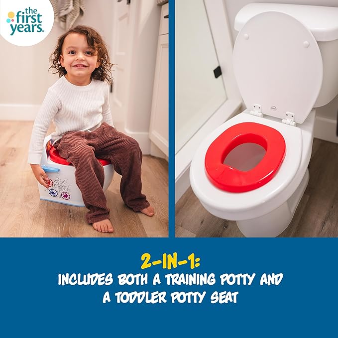 The First Years Spidey and his Amazing Friends Potty Training Toilet - 2-in-1 Potty & Removable Toddler Toilet Seat Attachment with Flush Sounds - Includes Anti-Splash Seat and Non-Slip Grip