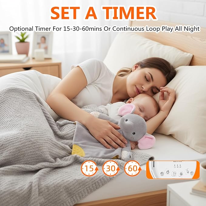 BEREST Elephant Baby Lovey Rechargeable Sleep Soother with 10 White Noises (Heartbeat, Shushing & Lullabies) & Cry Sensor|Timer|Recording|Plush Blanket Comforter Gift for Newborns|Infants|Boys & Girls