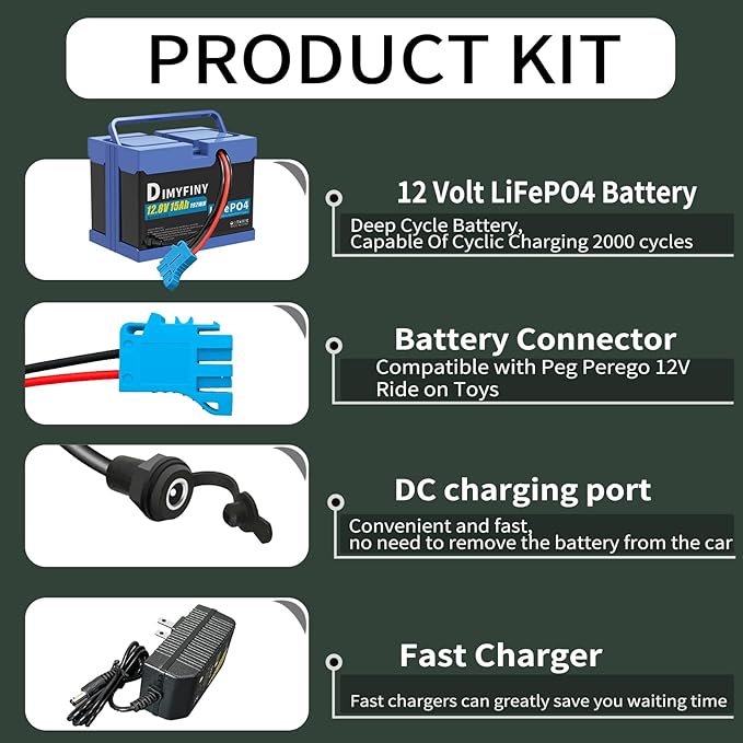 Upgraded 12 Volt Replacement Battery for Peg Perego John Deere Tractors,12V20AH, Extended Run Time Replacement for Kids Ride-On toy Cars, Built-in 20A BMS & Fast Charger