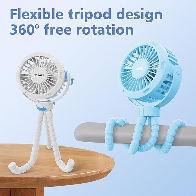 Mini Portable Baby Stroller Fan,3 Speed Personal Handheld Fan,Battery Operated Rechargeable 360° Flexible Tripod Cooling Fan, Suitable for Car Seat Crib Treadmill Golf Cart Travel(Green)