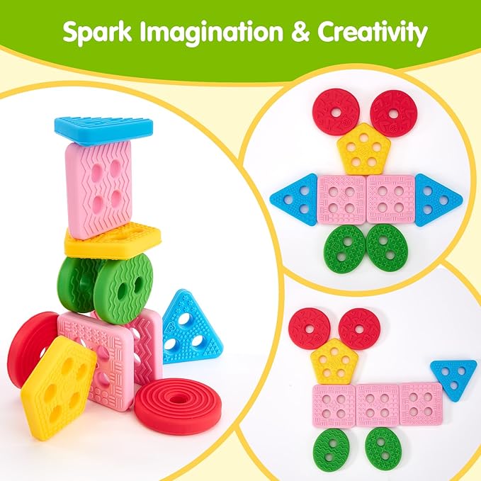 hahaland Silicone Blocks for Toddlers 1-3 - Montessori Toys for 1 Year Old Sensory Toys, Color Sorting and Stacking Toy Soft Textured Educational Learning Toddler Baby Toys 1 Year Old Boy Girl Gifts