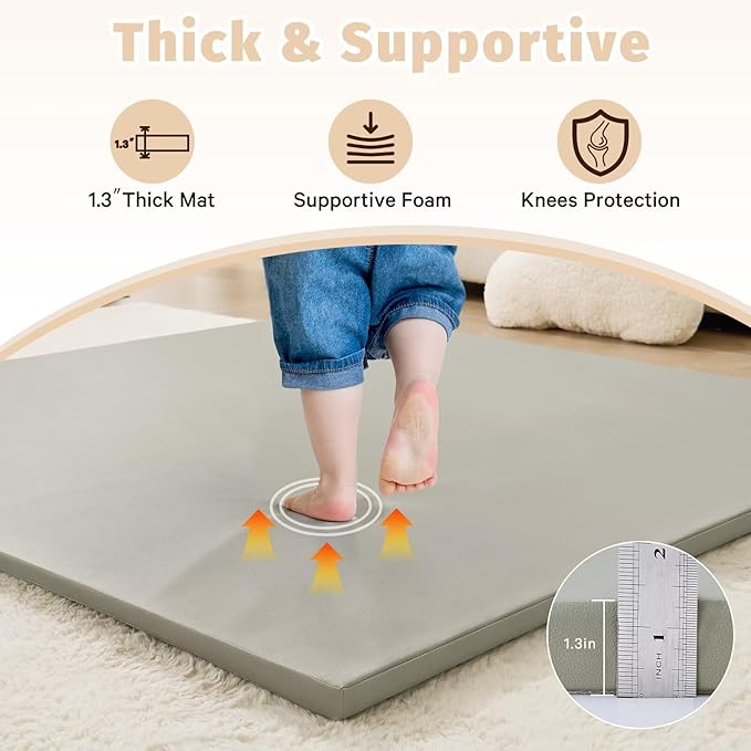Waterproof Baby Play Mat for Floor 1.3" Thick Memory Foam 59 * 59 Cushion Playpen Playmat Tummy Time Crawling Mat Nursery Rug Pad Mattress Create Soft & Safe Area for Infants,Toddler,Kids,Grey