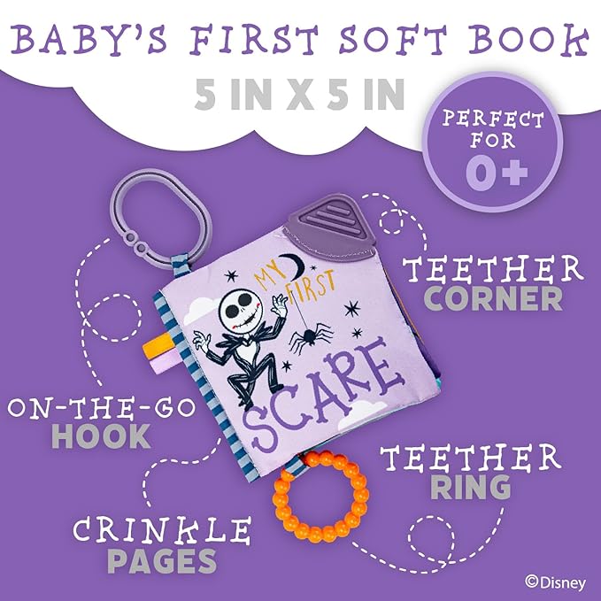 Kids Preferred Disney Nightmare Before Christmas My First Scare Jack Skellington Soft Book Baby Teething Crinkle Book with On-The-Go Clip, Crinkle Pages, and Teethers, Multicolor
