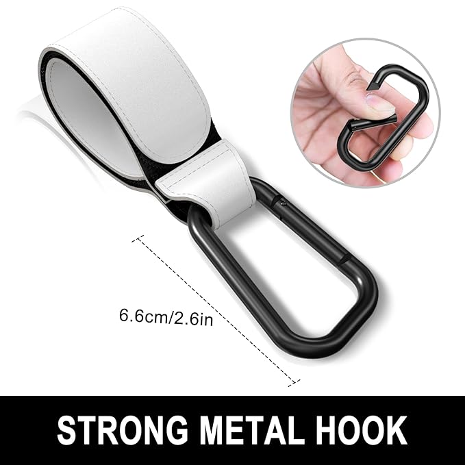 Baby Stroller Hooks for Hanging Bags, Universal Stroller Clips Accessories, Mommy Hook for Diaper Bag, Shopping Cart, Purse, Backpack - 2 Pack, White