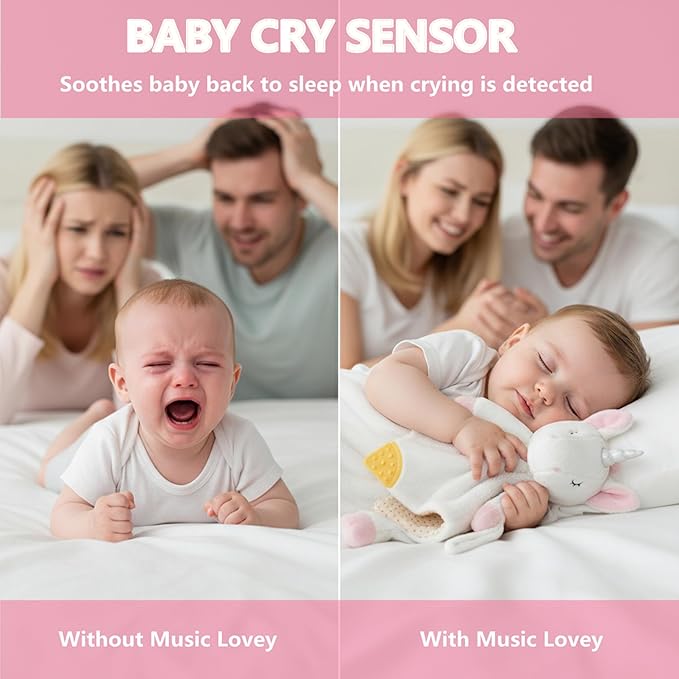 BEREST Unicorn Baby Sleep Soother 4-in-1 Sound Machine with Heartbeat & White Noise|Security Blanket & Pacifier Holder|Soothing Plush Toy for Newborns|Perfect Baby Registry Essential & Christmas Gift