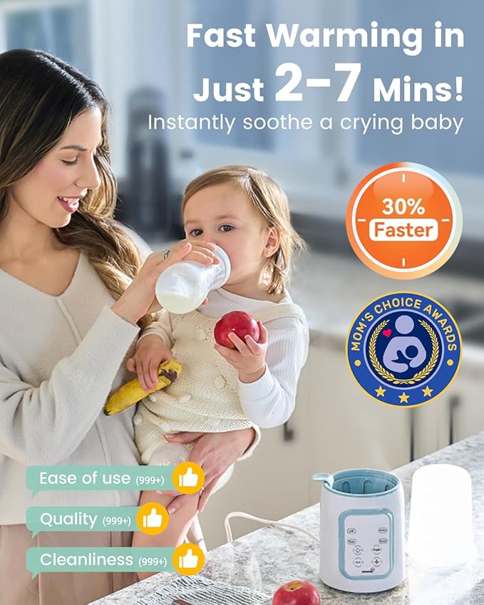 Grownsy Bottle Warmer, 8-in-1 Fast Baby Milk Warmer with Timer for Breastmilk or Formula, Accurate Temperature Control, Multifunctional Baby Bottle Warmers for All Bottles- Blue