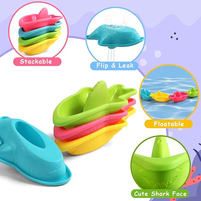 Baby Bath Toys for Kids Ages 1-3 Toddler Bath Toys Mold Free Bathtub Toys for 12+ Months Pool Water Table Beach Sand Toys Stacking Cups Floating Boats for 1+ Years Old Girls Boys Gifts 11 PCS