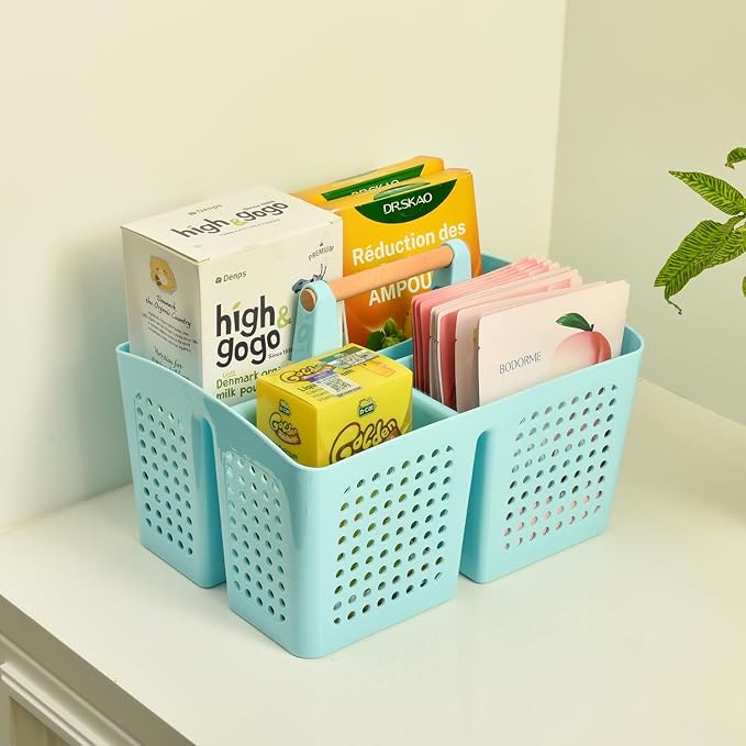 Portable Shower Caddy Basket with Compartments, Plastic Divided Cleaning Caddy Organizer Storage Tote with Handle for Bathroom, College, Dorm Room Essentials, Purple
