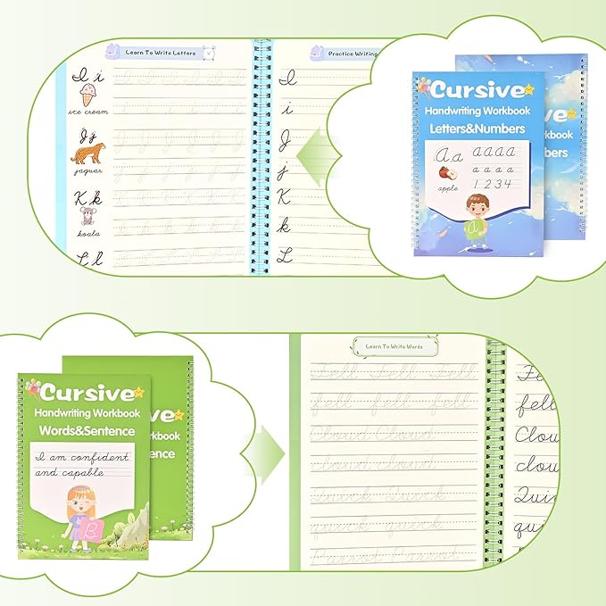 AALGO Grooved Cursive Handwriting Workbook,Cursive Writing Practice Book to Learn Cursive Handwriting,Cursive Workbook with Number and Letter Tracing and Sight Words and Sentences Practice