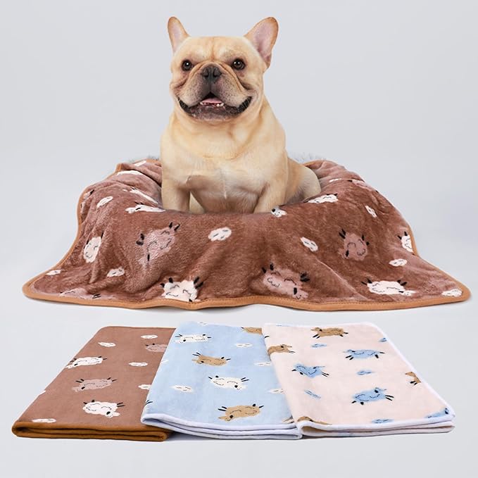 1 Pack 3 Blankets Super Soft Fluffy Premium Cute Elephant Pattern Pet Blanket Flannel Throw for Dog Puppy Cat Brown/Yellow/Blue Medium(30x20 inch)