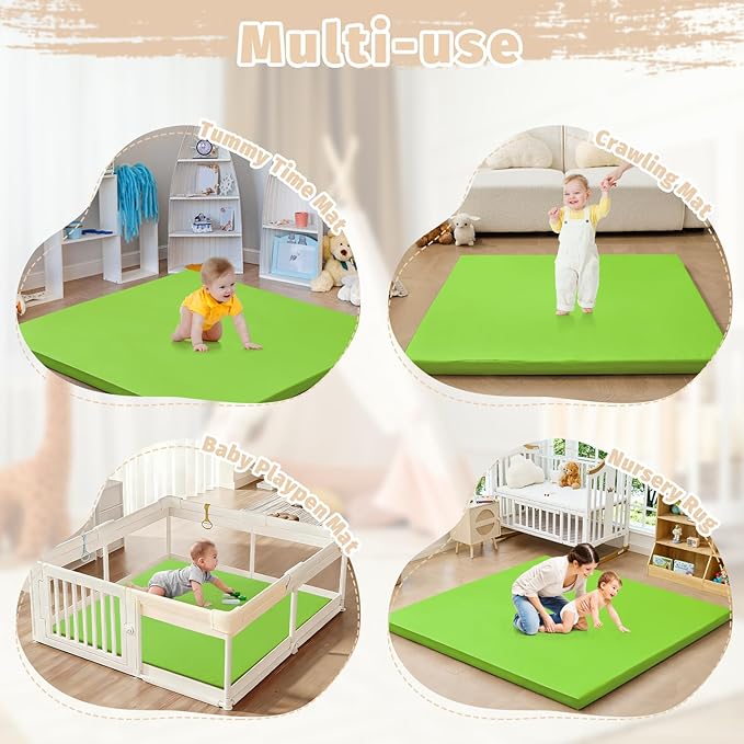 Waterproof Baby Play Mat for Floor 1.3"Thick Memory Foam 47*47 Cushion Playpen Playmat Tummy Time Crawling Mat Nursery Rug Pad Mattress Create Soft & Safe Area for Infants,Toddler,Kids,Green