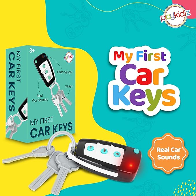 Toy Car Keys - Real Looking Play Toddler Remote Car Key - Interactive Kids Baby Keys with Lights and Sound Effetcs - Pretend Toy Keys for Boys Girls Age 3+