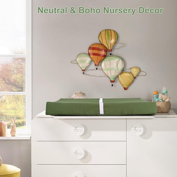 Muslin Changing Pad Cover for Baby Girls Boys-2 Pack 17"x 33" Cotton Soft Diaper Changing Pad Cover-Breathable Changing Pad Sheets-Neutral Boho Olive Green & Beige