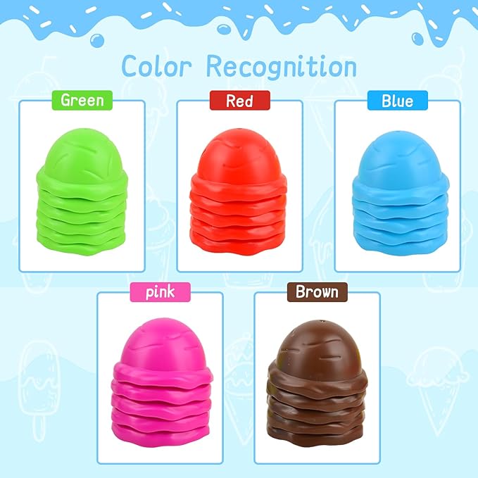 Ice Cream Counting and Color Sorting Stacking Toys for Kids Boys Girls Age 3-5,Montessori Preschool Kindergarten Learning Activities Fine Motor Skill Toys, Number Math Games Learning Toy Gifts
