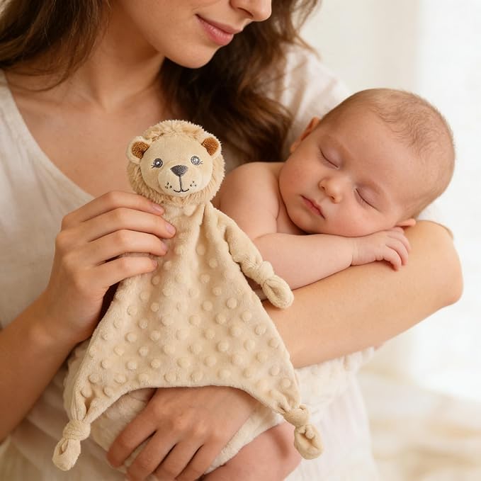 CREVENT Soft Plush Animal Face Security Blankets for Boys and Girls, Great Gifts for Birthday Baby Shower - Lion