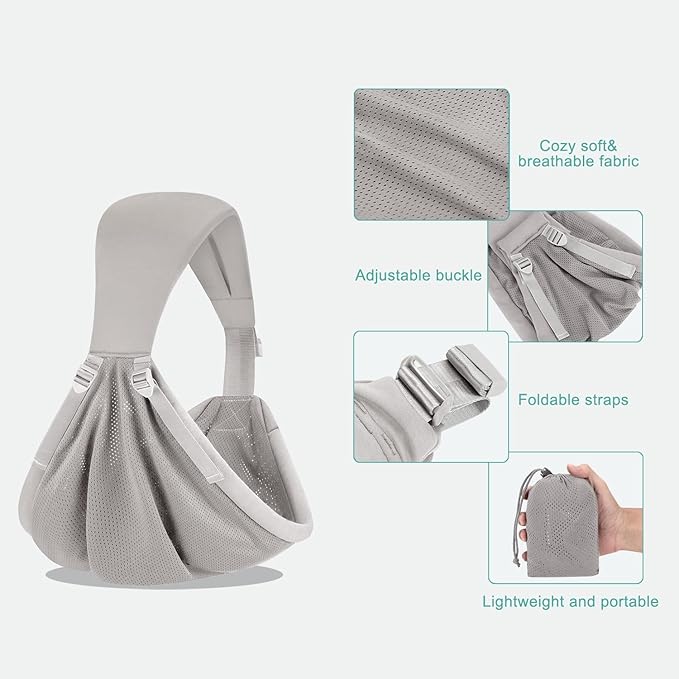 Baby Carrier - Ergonomic, Cozy and Lightweight Carrier for 0-36 Months, Effortless to Put On, Ideal for Hands-Free Parenting,Lightweight and Travel-Friendly Newborn Baby Carrier-Light Grey