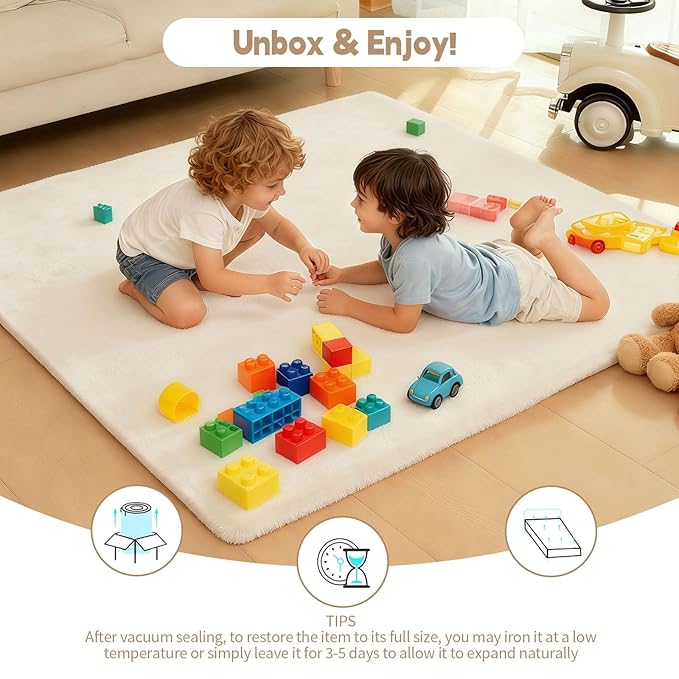 Velvet Baby Play Mat for Floor, 1.3" Thick Elasti-Foam 47"×47" Playpen Mat with Removable & Washable Velvet Cover for Toddler, Infant,Kids, Non-Slip Crawling Mat for Tummy Time (Beige)