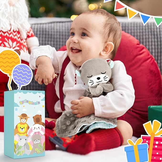 Loveys for Babies,Kawaii Otter Baby Security Blanket for Newborn Infant Toddler Snuggle Toy Stuffed Animal,Lovey Prayer Otter Security Blankets Baby Unisex for Birthday(Gray Otter,12in)