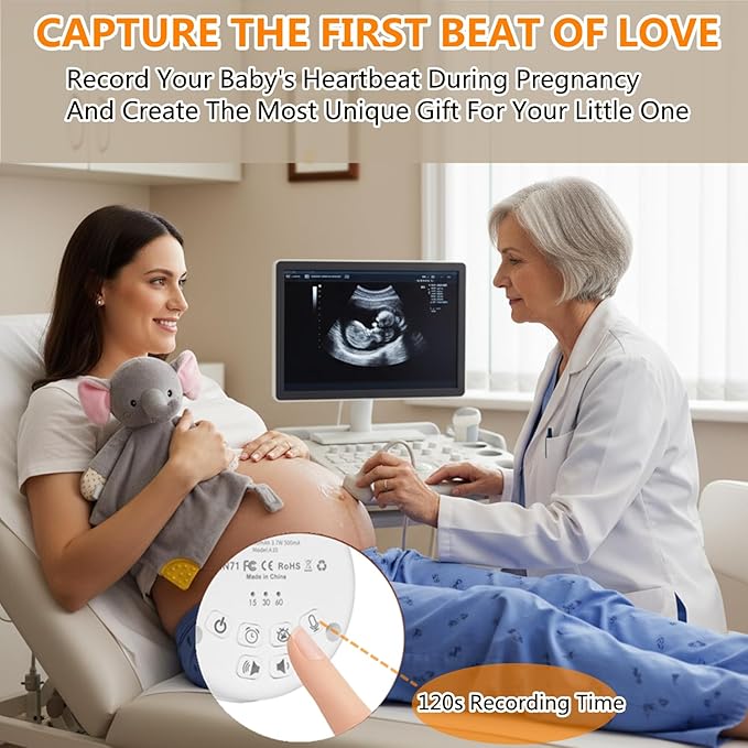 BEREST Elephant Baby Lovey Rechargeable Sleep Soother with 10 White Noises (Heartbeat, Shushing & Lullabies) & Cry Sensor|Timer|Recording|Plush Blanket Comforter Gift for Newborns|Infants|Boys & Girls