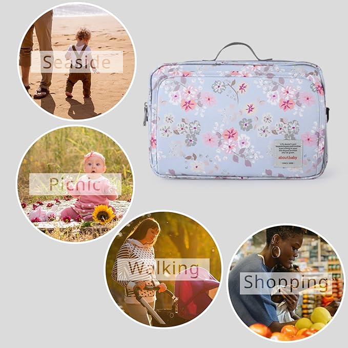 GOGOSO Baby Stroller Organizer Bag with Insulated Pocket, Universal Fit Most Strollers, Space for Diapers, Wipes & Toys, Flowers