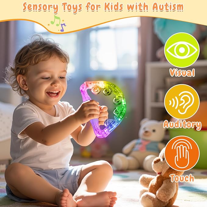 Aywewii LED Tambourine - Musical Light Up Sensory Toys for Kids with Autism, Special Needs Toys for Children, Birthday Gifts for Boys & Girls, Glow in The Dark Party Favors, Easter Basket Stuffers