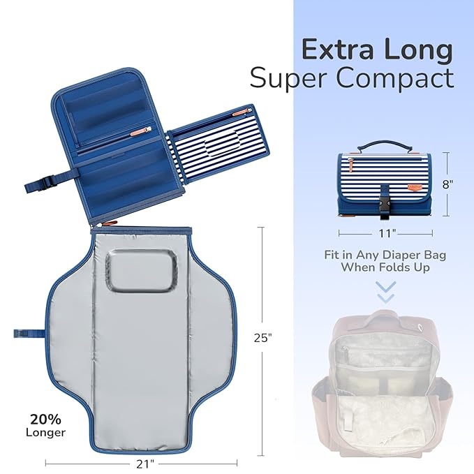 Portable Diaper Changing Pad for Baby, Detachable Travel Changing Pad with Baby Wipes Pocket, Gifts for Baby Shower, Newborn Girls and Boys (Navy)