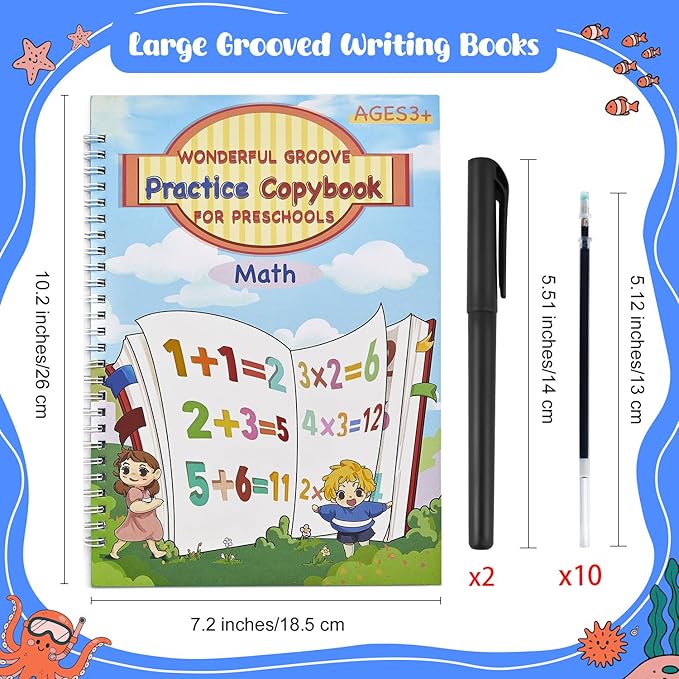 AALGO Large Magic Grooved Writing Practice Books- Reusable Handwriting Practice for Kids 5-7 - Preschool Tracing Books-Toddler Workbook or Kids Age 3-8 Calligraphy