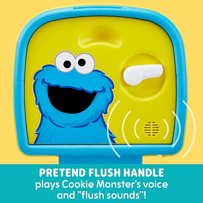 Sesame Street Cookie Monster Terrific 3 in 1 Potty Training Toilet Seat and Step Stool, Easy Clean Design with Flush Handle and Sounds, Portable, Great for Travel, Perfect for Toddler Boys & Girls 1-3
