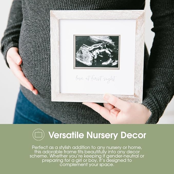 Pearhead Love at First Sight Sonogram Picture Frame, Gender Neutral Ultrasound Keepsake, Ideal Pregnancy Gift, Baby Shower and Nursery Decor, 4” x 3” Photo Insert, Rustic