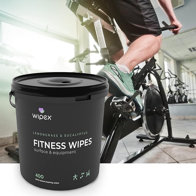 Wipex Fitness Wipes for Equipment Bundle - EWG Verified - Get 2 Buckets (1) Lemongrass & (1) Lavender Plant-Based Gym Equipment Wipes, Clean Surfaces & Mats, Safe Gym & Peloton Bike Cleaner
