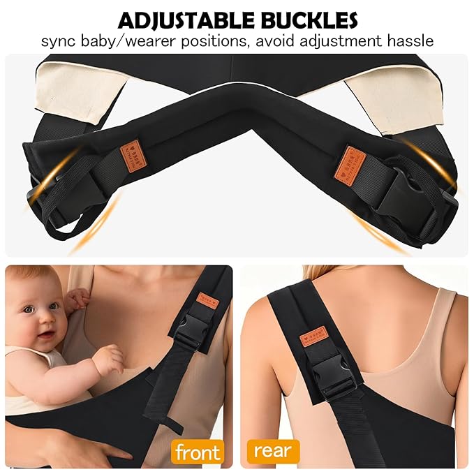 Baby Sling Carrier, Baby Carrier Newborn to Toddler with Adjustable Strap, Non-Slip Baby Half Wrapped Sling Hip Carrier 10-30lbs, Black