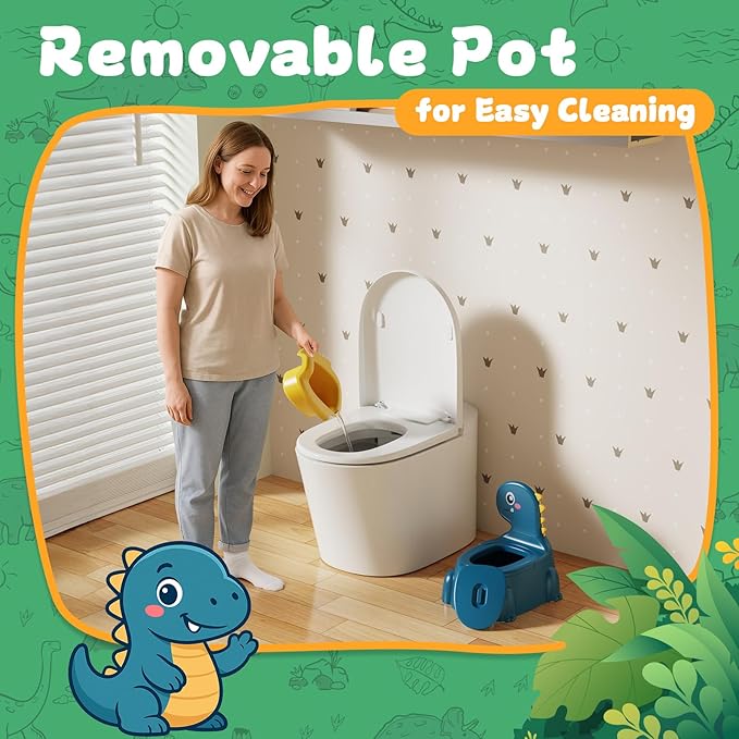 Potty Training Toilet Toddler Potty Chair Kids Boys Girls Dinosaur Animal Comfortable Potties Training Seat for Childrens Ages 1-3 Portable Baby Toilets with Lid Back Easy to Clean Potty Trainer,Blue