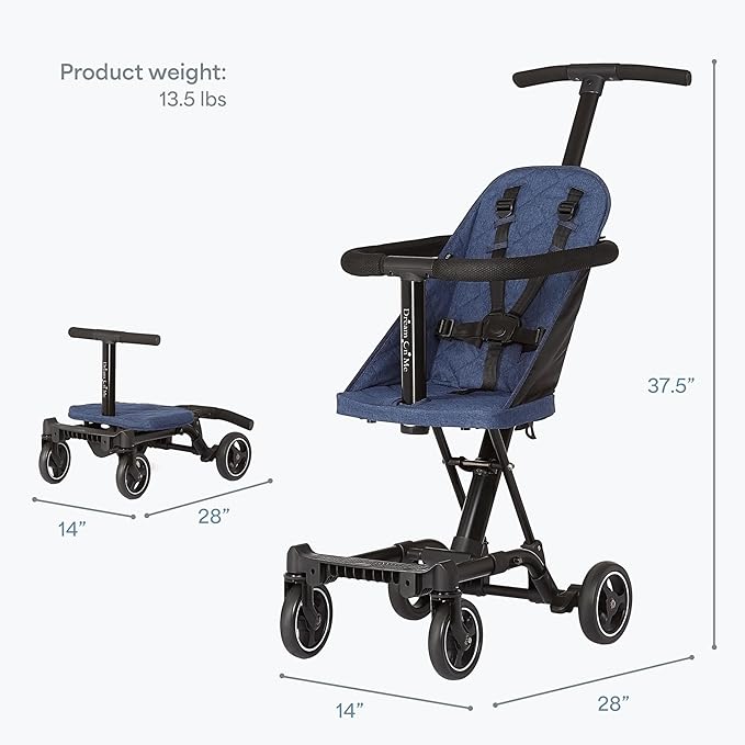 Dream On Me Coast Rider Travel Stroller, Lightweight & Compact Baby Stroller, Theme Park Approved, Book-Folding Design, Adjustable Handle, Soft-Ride Wheels, Converts to Rider & Scooter - Gray