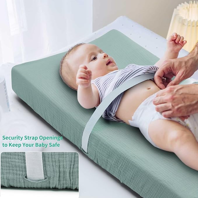 Muslin Changing Pad Cover for Baby Girls Boys-2 Pack 17"x 33" Cotton Soft Breathable Diaper Changing Pad Cover-Cozy Changing Pad Sheets-Neutral Boho Sage Green & Beige