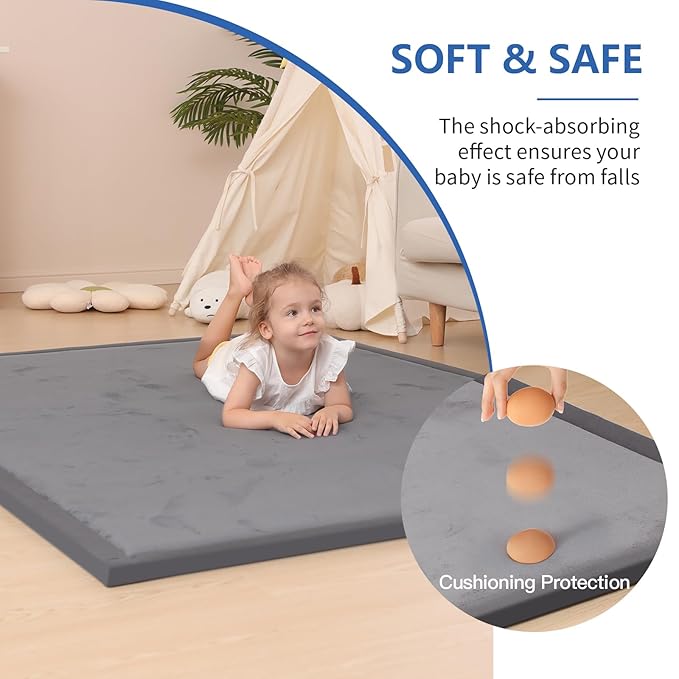 Ultra Soft Baby Play Mat for Floor,1.3" Thick Elasti-Foam 50x50 Playpen Mat for Toddlers Infant kids,Non-Slip Backing Safe for Crawling&Tummy Time,Tatami Style (Dark Grey)