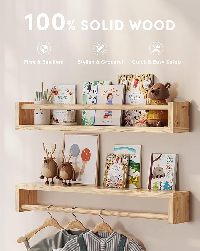 G&W Gruwald Nursery Book Shelves, Set of 3, Wall Bookshelf, Book Shelf for Kids Rooms, Wall Book Shelves for Bedroom Kids, Floating Shelf, Nursery Decor(Wood, 23 Inches)